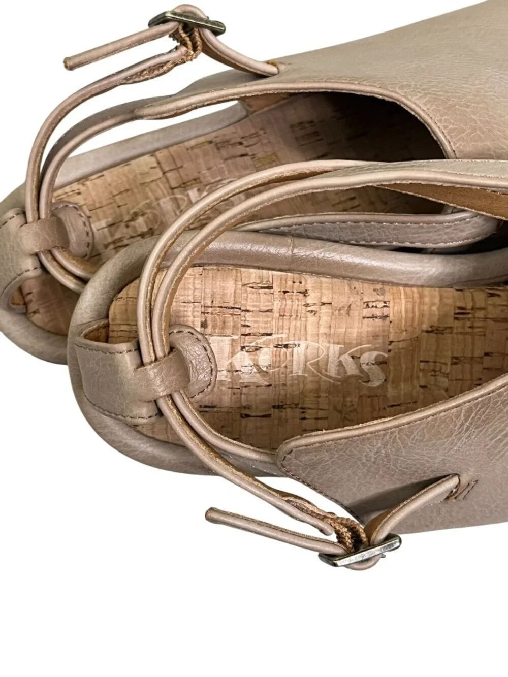 Korks Taupe Slingback Sandals Size 7 Cork Footbed Casual Comfort